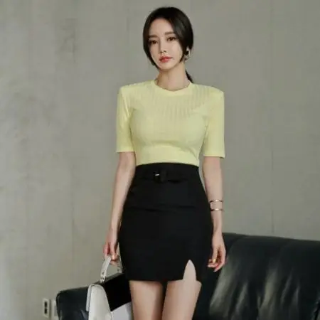 Chân váy công sở ngắn body xẻ trước - F1002CVN - Ảnh 3