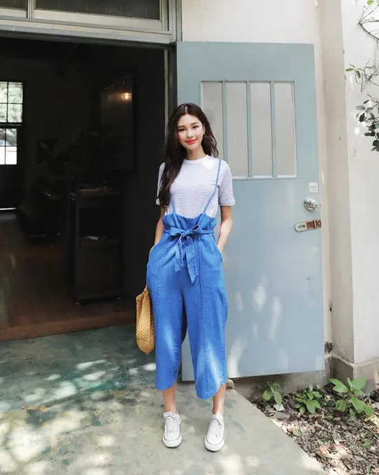 Quần jeans lưng cao với kiểu dáng ảnh hưởng từ các mẫu quần yếm dành riêng cho các bạn gái yêu phong cách 'xì tin'.
