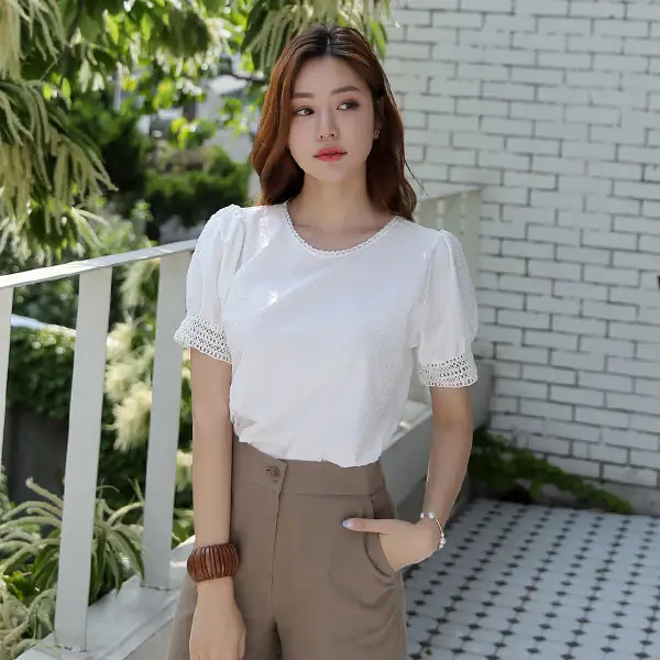 Áo Sơ Mi Công Sở Kiểu Phối Ren Cổ Tròn - F1004Asm » Festival Fashion