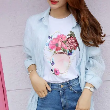 Áo thun tay ngắn cổ tròn hình hoa hồng - F1002AT - Ảnh 4