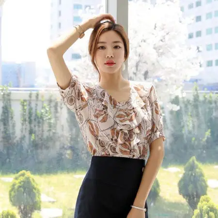 Áo voan hoa tay ngắn phối bèo - F1008AK - Ảnh 1