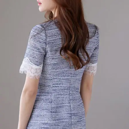 Đầm tweed suông tay ngắn phối ren - F1006DS - Ảnh 4
