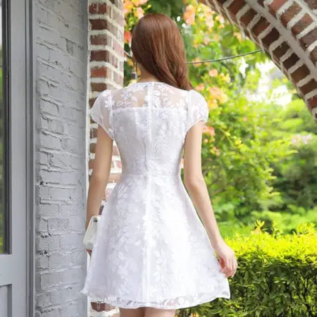 Đầm voan xòe họa tiết đính hoa tay cộc - F1006DX - Ảnh 2