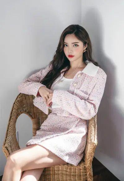 Tweed!! Set thời trang họa tiết tam giác nhỏ nổi bật vóc dáng