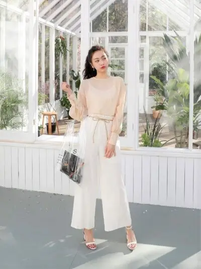 Phối quần culottes + Áo voan tay măng sét