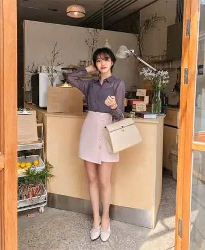 Áo sơ mi voan + Váy đắp chéo