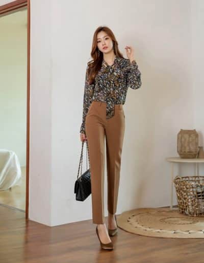 Sơ mi họa tiết hoa cổ thắt nơ duyên dáng