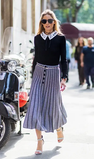 Váy midi phù hợp tuyệt đối với phong cách nữ tính của Olivia Palermo
