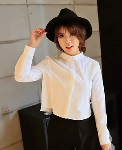 Áo sơ mi trắng croptop tay dài