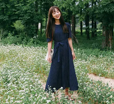 Đầm chấm bi tay bồng Hàn Quốc