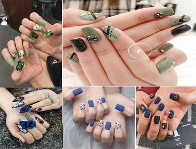 Mẫu nail đẹp màu xanh