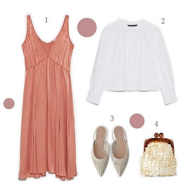 Áo blouse + Váy yếm + Giày Slingbacks