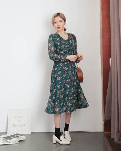 mẫu váy mùa thu đẹp nhất váy voan họa tiết
