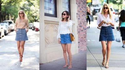 Chân váy jean phối với giày sandal