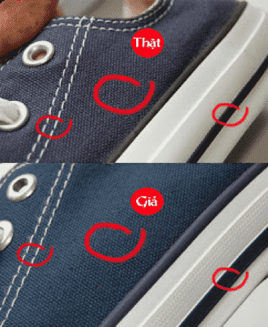 Màu sắc khác nhau giữa giày converse thật và giả