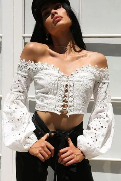 Áo sơ mi nữ cổ thuyền dáng croptop thời trang