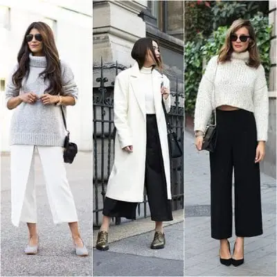 Mix quần ống rộng dáng lửng cùng áo len thụng cho bạn gái ưa thích sự thoải mái