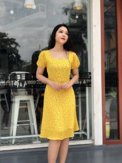 Đầm xòe voan họa tiết MS334 – giá sỉ 145,000 – 155,000đ /cái.
