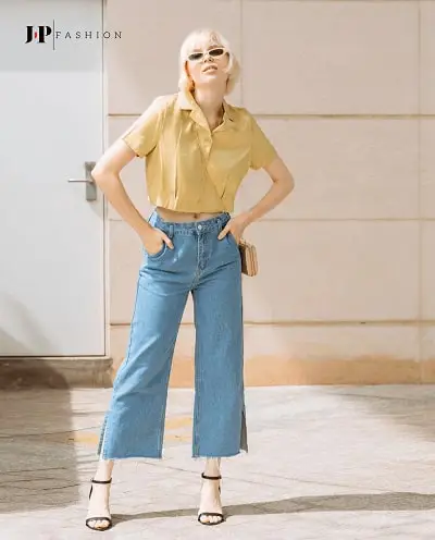 Trẻ trung cùng chiếc áo sơ mi croptop tay ngắn