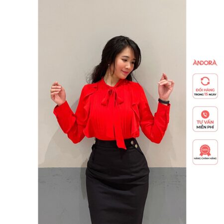 Áo sơ mi lụa bèo hai bên xếp li trước ngực – SCARLETT TOP - Ảnh 1